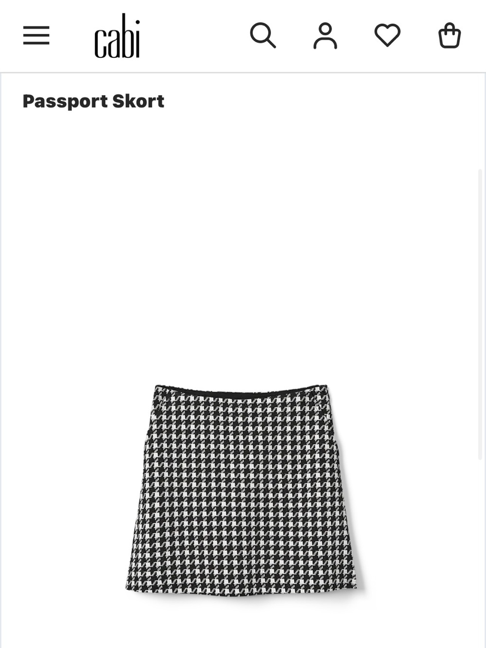 CAbi Black & White Houndstooth Mini Skort